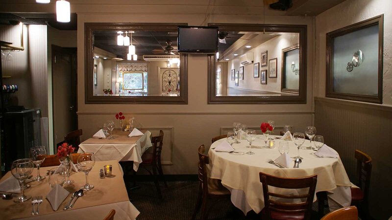 Dining room with set tables